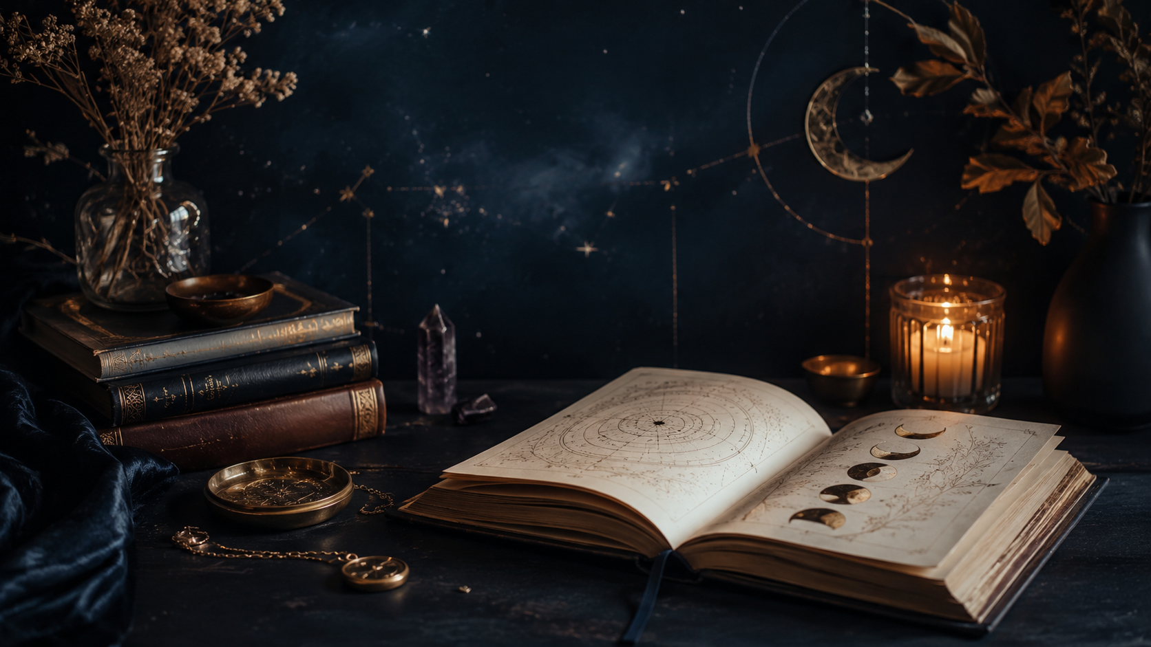 Celestial study with mystical ambiance
