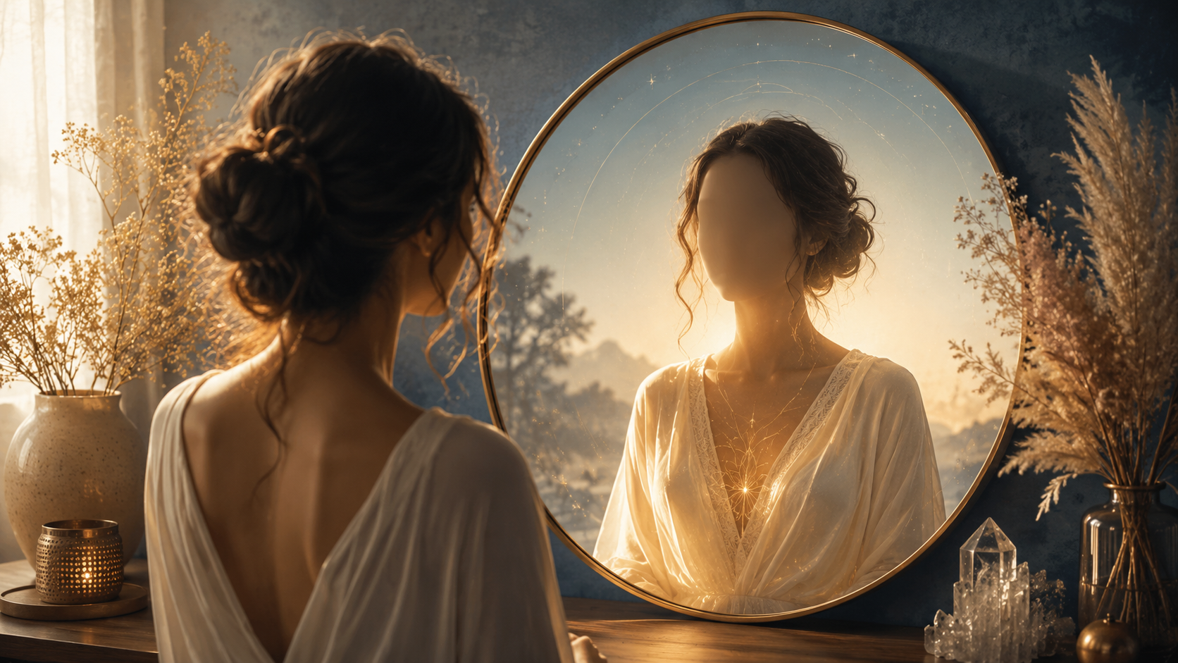 Mystische Selbstreflexion im goldenen Licht