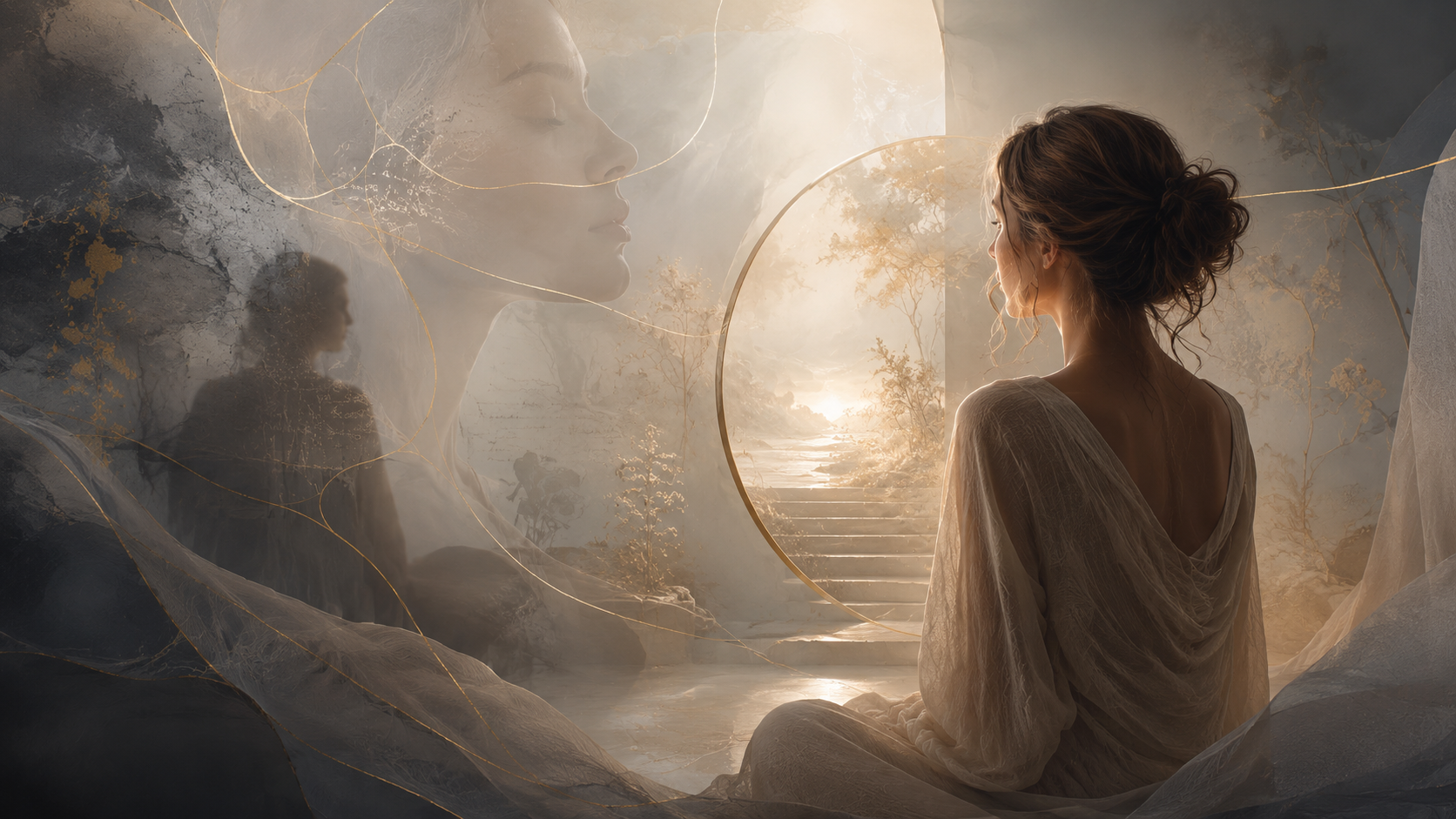 Märchenhafte Meditation im goldenen Licht